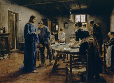 A oração das refeições, 1885 de Fritz von Uhde