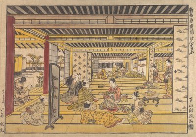 Um jogo de Hand Sumo no Novo Yoshiwara, ca. 1740. de Furuyama Moromasa