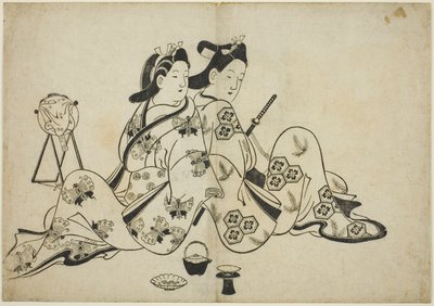Costas com costas, de uma série de 12 impressões de Furuyama Moroshige