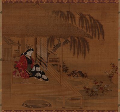 Jardim, interior e menina sentada, período Edo, 1615-1868. de Furuyama Moroshige