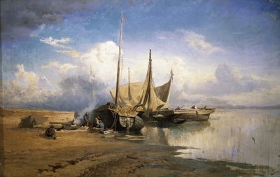 Vista do Volga. Barcos, 1870 de Fyodor Alexandrovich Vasilyev