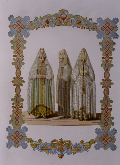 Trajes de donzelas de Torzhok Da série Clothing of the Russian state, 1851 de Fyodor Grigoryevich Solntsev