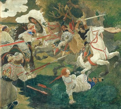 Uma batalha. Uma cena da história da Rússia, 1900-1910 de Fyodor Vladimirovich Shavrin