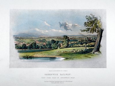 Vista da London and Greenwich Railway da parte de trás da Greenwich Road, 1836 de GF Bragg