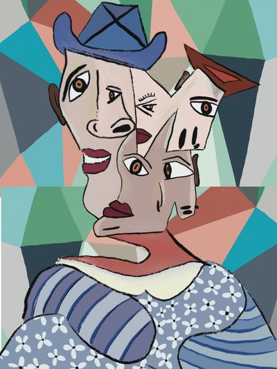 Retrato cubista colorido de GIovanna Gil Alves
