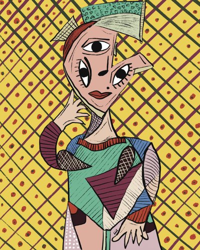 Retrato cubista vibrante de GIovanna Gil Alves