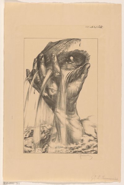 Levantar à mão uma ostra com pérolas do mar de G.L. Furiacovics (signed by artist)