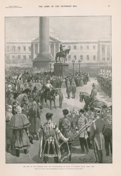 O fim da Guerra da Crimeia: proclamação da paz em Charing Cross, Londres, Abril de 1856 (fotogravura) de G.S. (after) Amato