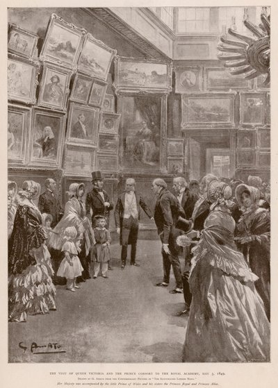 Visita da Rainha Victoria e Albert, Príncipe Consorte à Royal Academy, Londres, 3 de Maio de 1849 (fotogravura) de G.S. (after) Amato