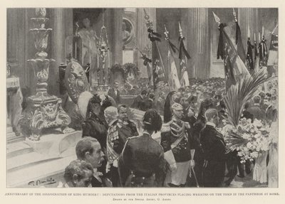Aniversário do Assassinato do Rei Humbert, Delegações das Províncias Italianas colocando Coroas no Túmulo no Panteão de Roma de G.S. Amato