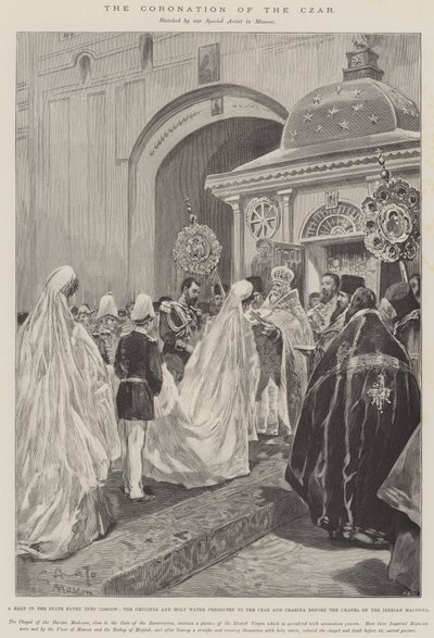 A Coroação do Czar, uma Parada na Entrada do Estado em Moscou, o Crucifixo e a Água Benta apresentados ao Czar e à Czarina antes da Capela da Madona Ibérica de G.S. Amato
