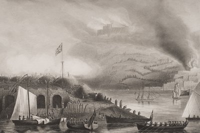 O assalto de San Sebastian, 31 de agosto de 1813, ilustração de "Batalhas da Inglaterra por mar e terra" por Tenente. Coronel Williams (gravura) de G.W. Terry