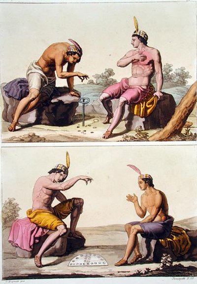 Índios jogando Queciu (topo) e Porotos (fundo), Chile, de 