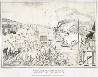 Nova Orleans Quinta-feira, 15 de novembro de 1849 às 5 horas, Explosão da Louisiana, c. 1849 (cromolitografia) de G. (after) Tolti