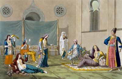 Um Harém Persa, de &39;Le Costume Ancien et Moderne&39;, Volume I, placa 47, de Jules Ferrario, publicado em c.1820s-30s de G. Bramati