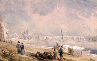 O Tamisa na maré baixa e Blackfriars Bridge, Londres, 1847 de G Chaumont