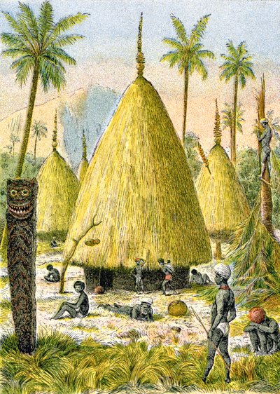 Aldeia de Canaque na Nova Caledónia, c.1900-1910 (ilustração) de G. Dascher