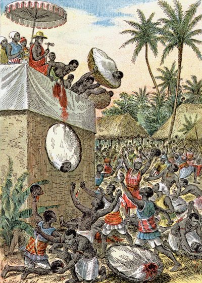 Sacrifícios humanos em África, c.1900 (ilustração) de G. Dascher