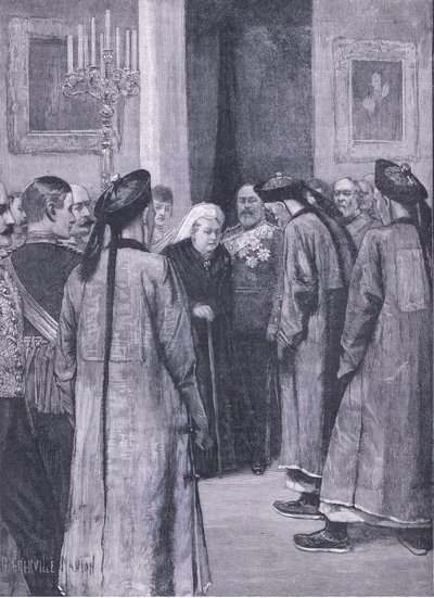 Visita de Li Hung-Chang à Rainha de Osborne, ilustração da História deCassells of England, de 1900 de G. Grenville Manton