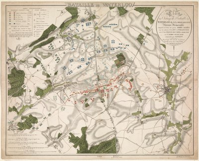Kaart van de Slag bij Waterloo, 1815
Batalha de Waterloo / Plano do Campo de Batalha de Waterloo conhecido como a Belle-Alliance. Vitória memorável obtida em 18 de Junho de 1815 pelos Exércitos Aliados (...) (título sobre o objecto) de G. Jacowick