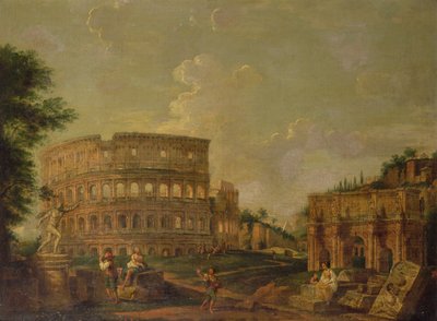 O Coliseu com o Arco de Constantino, c.1730 (óleo sobre tela) de G. P. (attr. to) Pannini or Panini