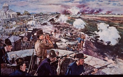 Guerra hispano-americana 1898, artilharia americana em ação nas Filipinas (aquarela sobre papel) de G. W. Peters