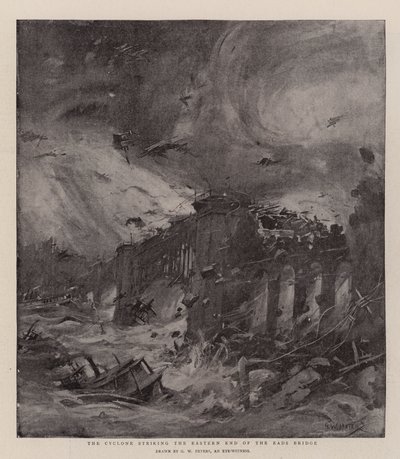 O ciclone atingindo o extremo leste da ponte Eads de G. W. Peters