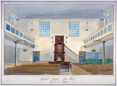 Vista interior da Lion Street Baptist Chapel, na New Kent Road, Southwark, Londres, 1826 de G Yates
