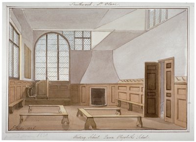 Vista interior da Escola de St Olave em Tooley Street, Bermondsey, Londres, 1826. de G Yates