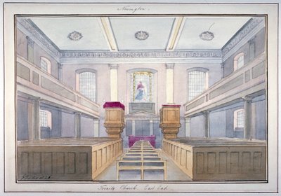 Vista interior da extremidade leste da Igreja da Santíssima Trindade, Newington, Southwark, Londres, 1826 de G Yates