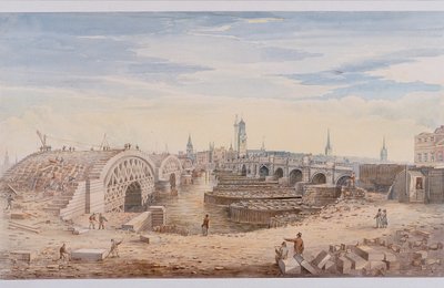 Ponte de Londres velha e nova, Londres, 1828 de G Yates