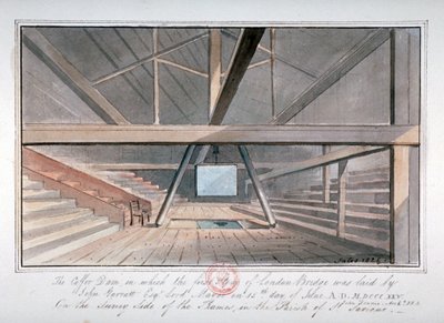Vista da fundação da London Bridge, 1825 de G Yates