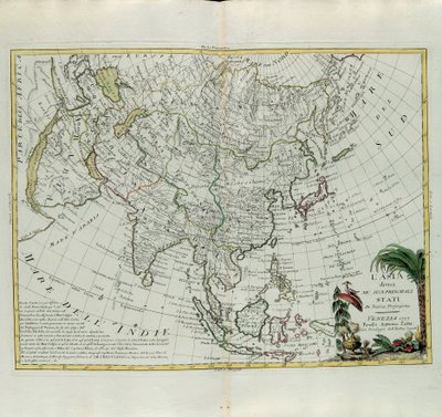 A Ásia dividiu-se em seus principais estados, gravada por G. Zuliani tirada de Tomé do Novo Atlas publicada em Veneza em 1777 por Antonio Zatta, Coleção Particular de G. Zuliani