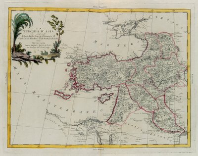 Turquia asiática, incluindo Antolia, Geórgia, Armênia, Curdistão, Diarbec, Irak-Arabi, Síria, gravura de G. Zuliani tirada de Tomé IV do "Mais Novo Atlas" publicado em Veneza em 1784 por Antonio Zatta, Coleção Particular de G. Zuliani
