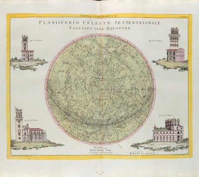 Mesa Cosmográfica do Planisfério Celeste do Norte cortada no equador, gravada por G. Zuliani tirada de Tomé do Novo Atlas publicada em Veneza em 1777 por Antonio Zatta de G. Zuliani