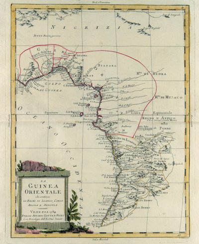 Guiné Oriental contendo os Reinos de Loango, Congo, Angola e Benguela, gravura de G. Zuliani tirada de Tome IV do "Atlas Mais Novo" publicado em Veneza em 1784 por Antonio Zatta, Coleção Particular de G. Zuliani
