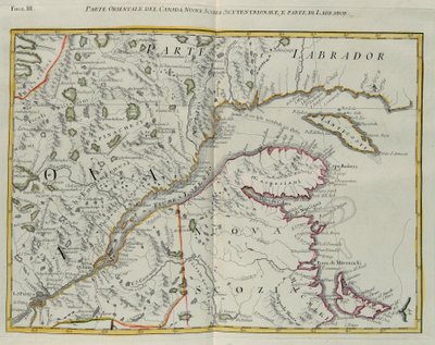 Parte leste do Canadá, norte da Nova Escócia e parte do Labrador, gravura de G. Zuliani tirada de Tome I do "Atlas Mais Novo" publicado em Veneza em 1778 por Antonio Zatta, Coleção Particular de G. Zuliani