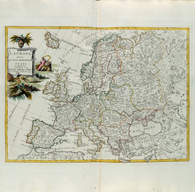 A Europa dividiu-se em seus principais estados, gravada por G. Zuliani tirada de Tomé do Novo Atlas publicada em Veneza em 1776 por Antonio Zatta, Coleção Particular de G. Zuliani