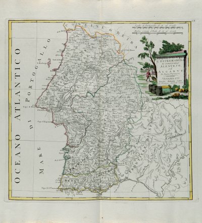 Estremadura de Portugal Alentejo ou Algarve, gravada por G. Zuliani tirada de Tome I do mais novo Atlas publicado em Veneza em 1776 por Antonio Zatta, colecção privada de G. Zuliani