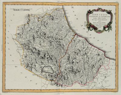 Farther and Hither Abruzzo, gravura de G. Zuliani tirada de Tome II do "Atlas Mais Novo" publicado em Veneza em 1783 por Antonio Zatta, Coleção Particular de G. Zuliani