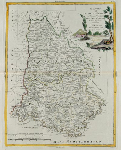 Governos de Delfim, Provença, Condado de Venaissin e Principado de Orange, gravura de G. Zuliani tirada de Tomé do Novo Atlas publicada em Veneza em 1777 por Antonio Zatta, Priv de G. Zuliani