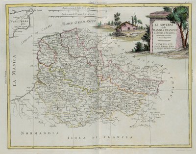 Governos da Flandres francesa, Artois, Picardia e Boulonois, gravura de G. Zuliani tirada de Tome I do mais novo Atlas publicada em Veneza em 1776 por Antonio Zatta, Coleção Particular de G. Zuliani