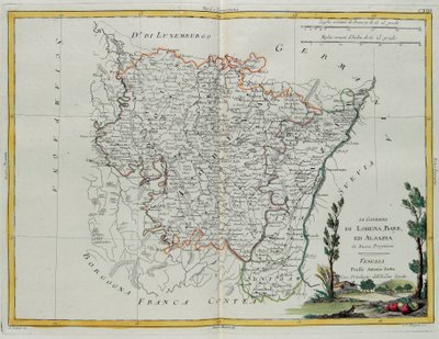 Governanças de Lorena, Barr e Alsácia, gravura de G. Zuliani tirada de Tome I do "Atlas Mais Recente" publicado em Veneza por Antonio Zatta, Coleção Particular de G. Zuliani