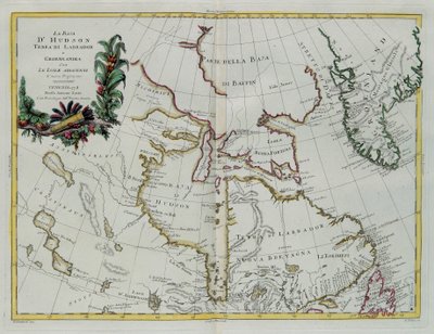 Hudson Bay, Land of Labrador e Gronelândia com as ilhas adjacentes, gravura de G. Zuliani tirada de Tome I do "Mais Novo Atlas" publicado em Veneza em 1778 por Antonio Zatta, Coleção Particular de G. Zuliani