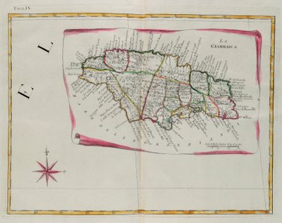 Jamaica, gravura de G. Zuliani tirada de Tome I do "Atlas Mais Novo" publicado em Veneza em 1778 por Antonio Zatta, Coleção Particular de G. Zuliani