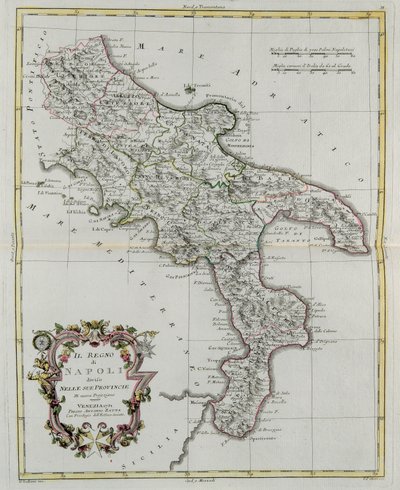 Reino de Nápoles dividido em suas províncias, gravura de G. Zuliani tirada de Tome II do "Atlas Mais Novo" publicado em Veneza em 1781 por Antonio Zatta, Coleção Particular de G. Zuliani
