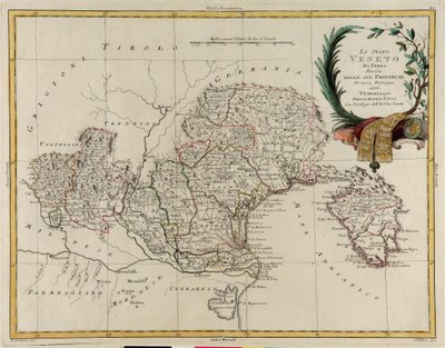 Área territorial do Estado do Veneto, dividida em suas Províncias, gravura de G. Zuliani tirada de Tome II do "Atlas Mais Novo" publicado em Veneza em 1782 por Antonio Zatta, Coleção Particular de G. Zuliani