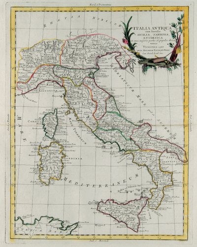 Mapa político da Itália, gravura de G. Zuliani tirada do Volume IV do "Atlas Novissimo" publicado em Veneza em 1785 por Antonio Zatta, Coleção Particular de G. Zuliani