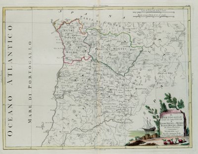 Portugal, isto é, as províncias de Entre Douro, Minho, Traz-os-Montes e Beir, gravada por G. Zuliani, tirada de Tomé do Novo Atlas, publicada em Veneza em 1776 por Antonio Zatta, Private Coll. de G. Zuliani