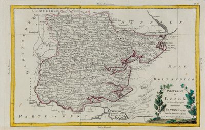 Província de Essex, gravura de G. Zuliani tirada de Tome I do "Atlas Mais Recente" publicado em Veneza em 1779 por Antonio Zatta, Coleção Particular de G. Zuliani